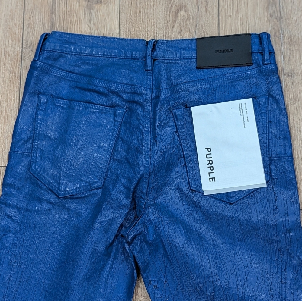 $275 Mens PURPLE BRAND Paint Job Crackled Coated Skinny Jeans Blue 34 - Picture 6 of 8